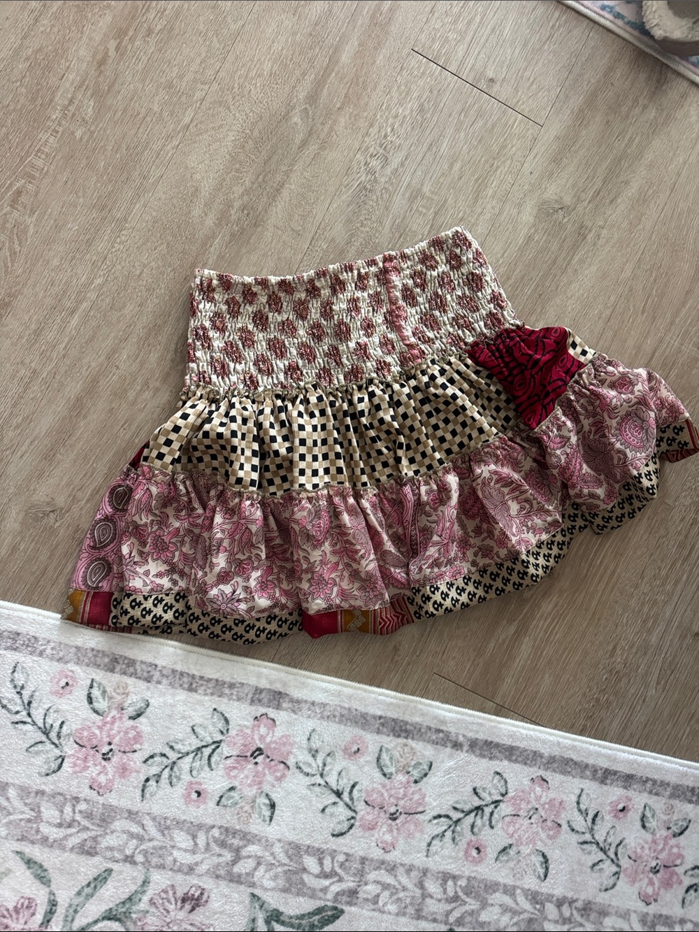Bohemian Pink Patchwork Ruffled Skirt